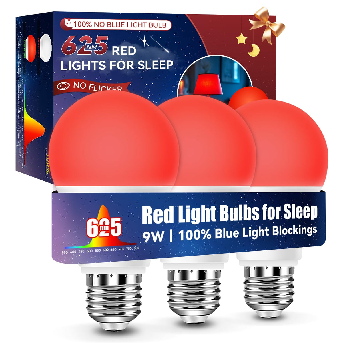 Neporal 625nm red light bulb glow for soothing nighttime ambiance and easier winding down.