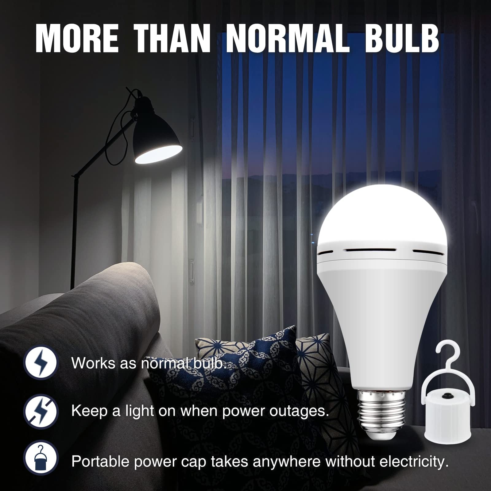 Neporal emergency bulb 6000K daylight glow for bright rooms during outages