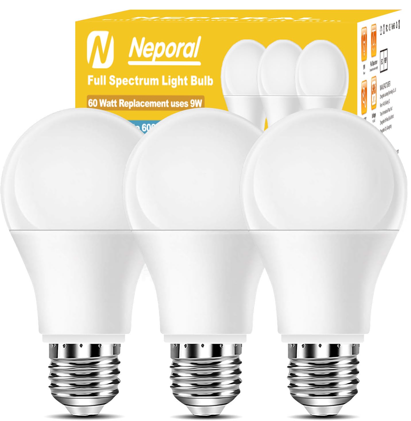 Neporal full-spectrum 6000K light bulb delivers daylight-like brightness for home spaces.