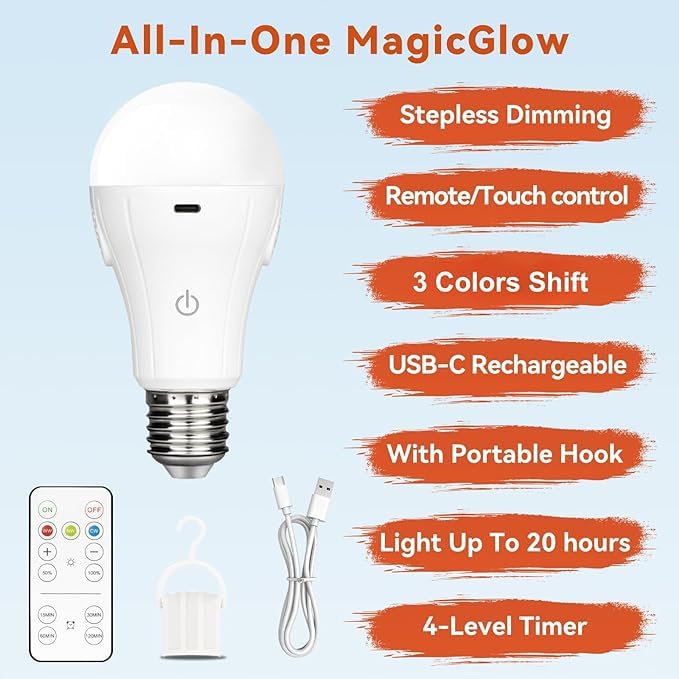 Neporal MagicGlow color shift bulb showing three color options.
