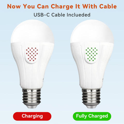 Neporal MagicGlow USB-C rechargeable bulb with charging cable.