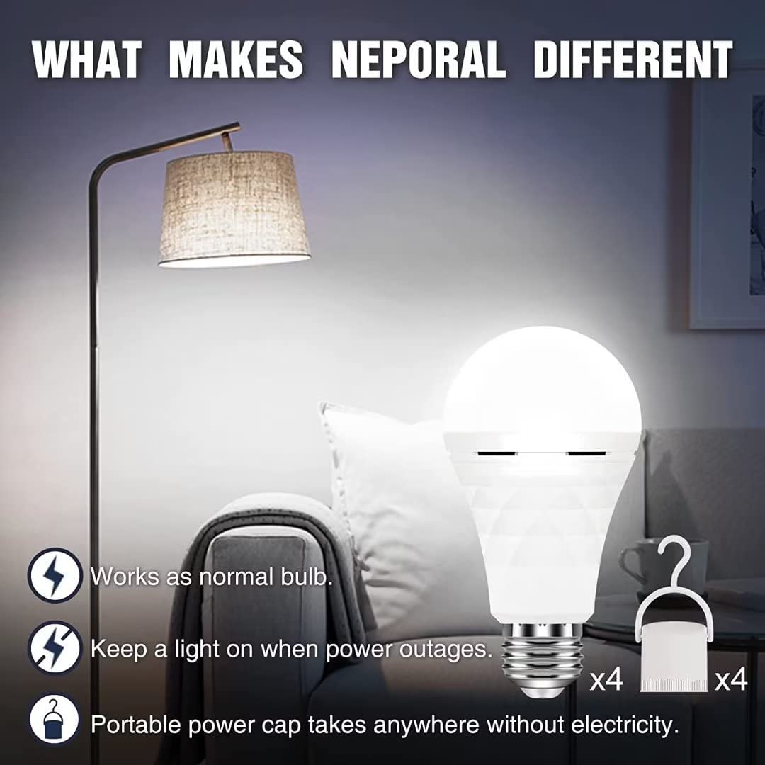 Neporal rechargeable battery-backed bulb powering during outages