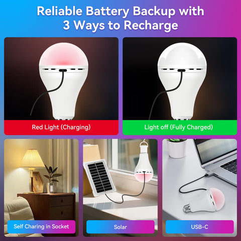Neporal bulb charging via USB C for flexible powering options