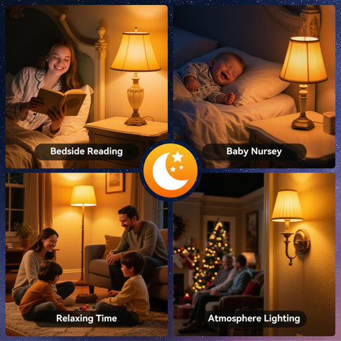 Neporal soft-warm amber bulb creates a cozy atmosphere with minimal glare.