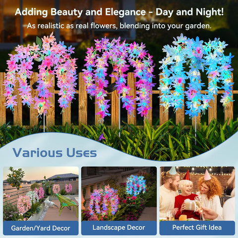 Neporal solar flowers 4-color lights create magical night-time garden scenes