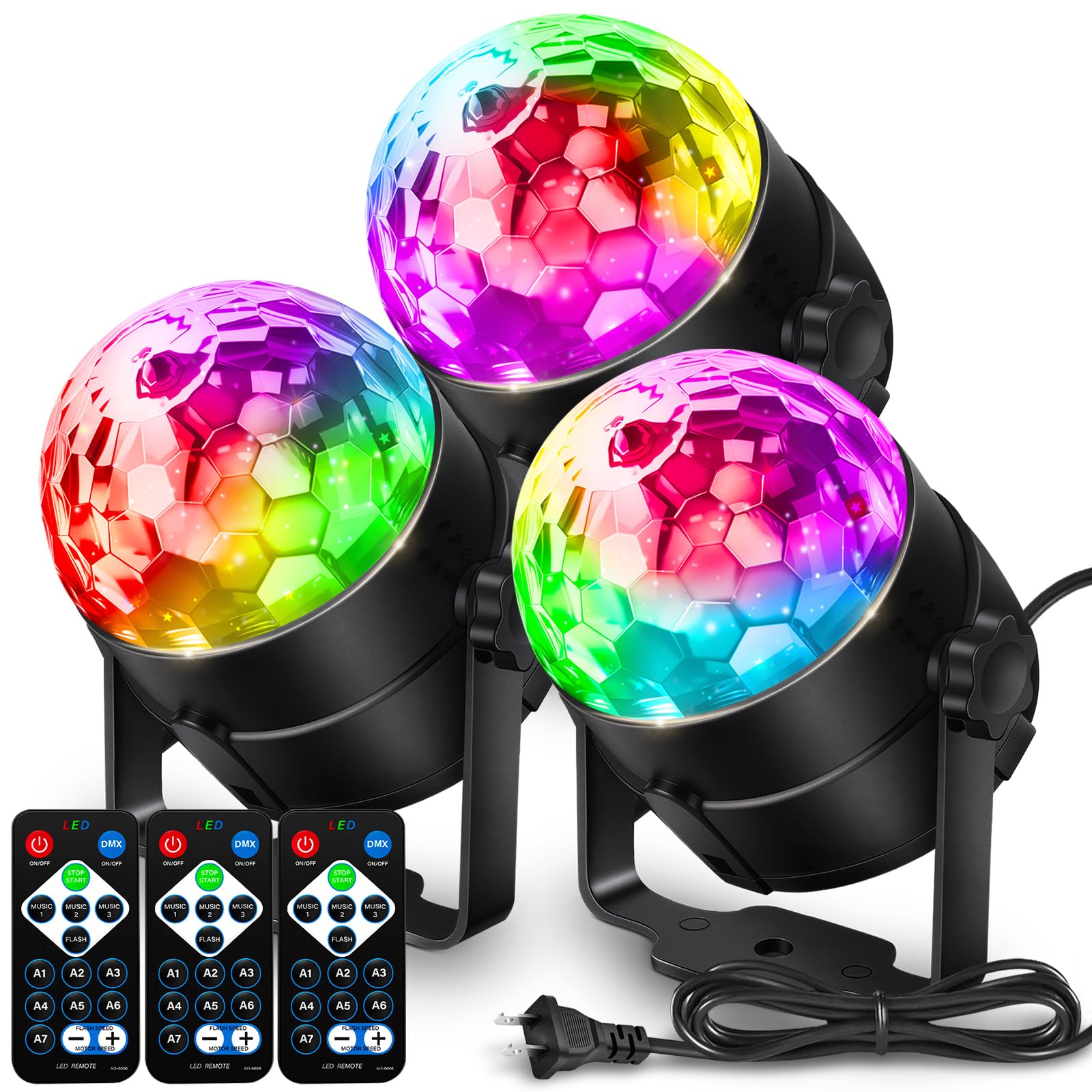 NEQUARE disco ball lights 3-pack front view creates vibrant party ambiance for home gatherings.