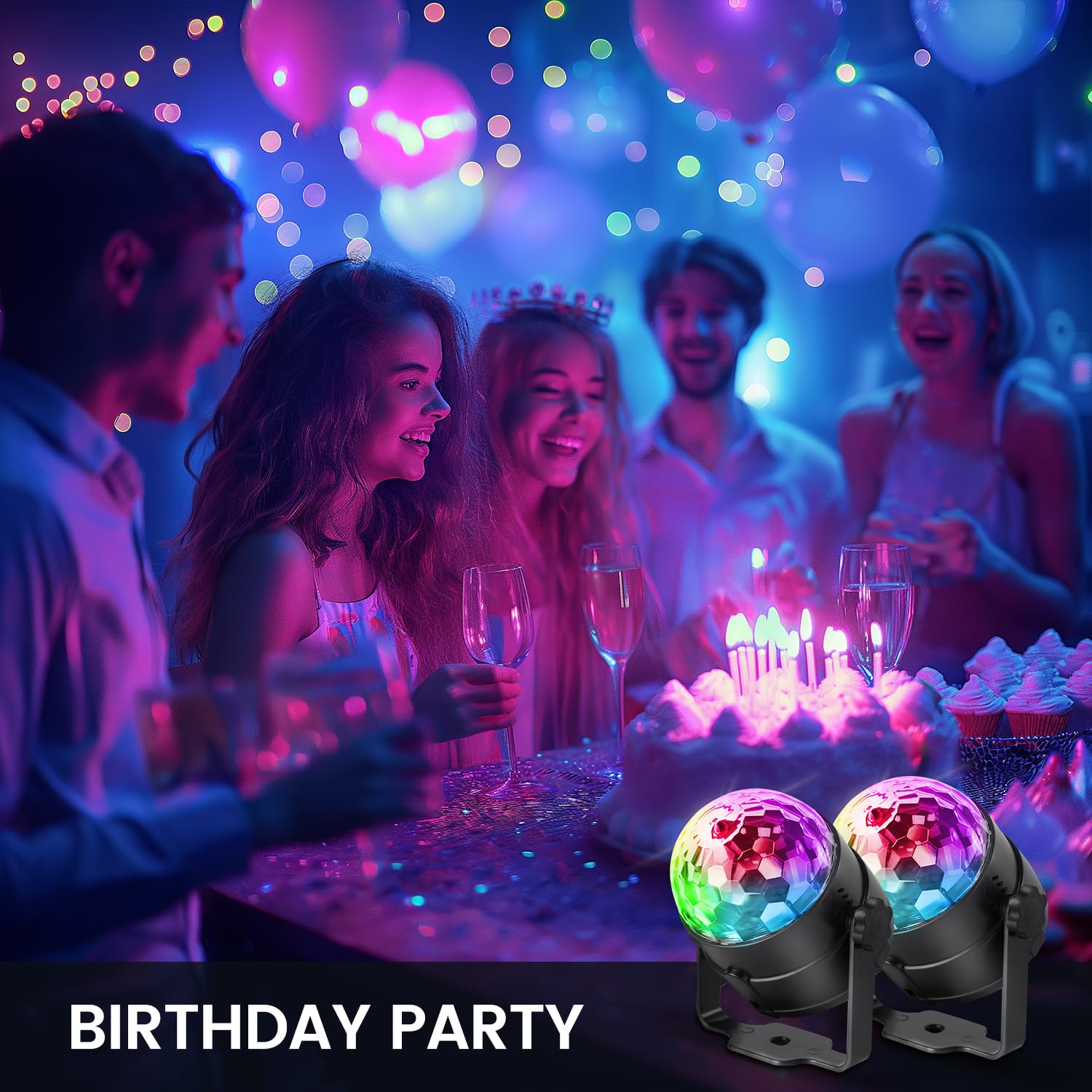 NEQUARE disco ball lights packaging includes three lights and remotes.