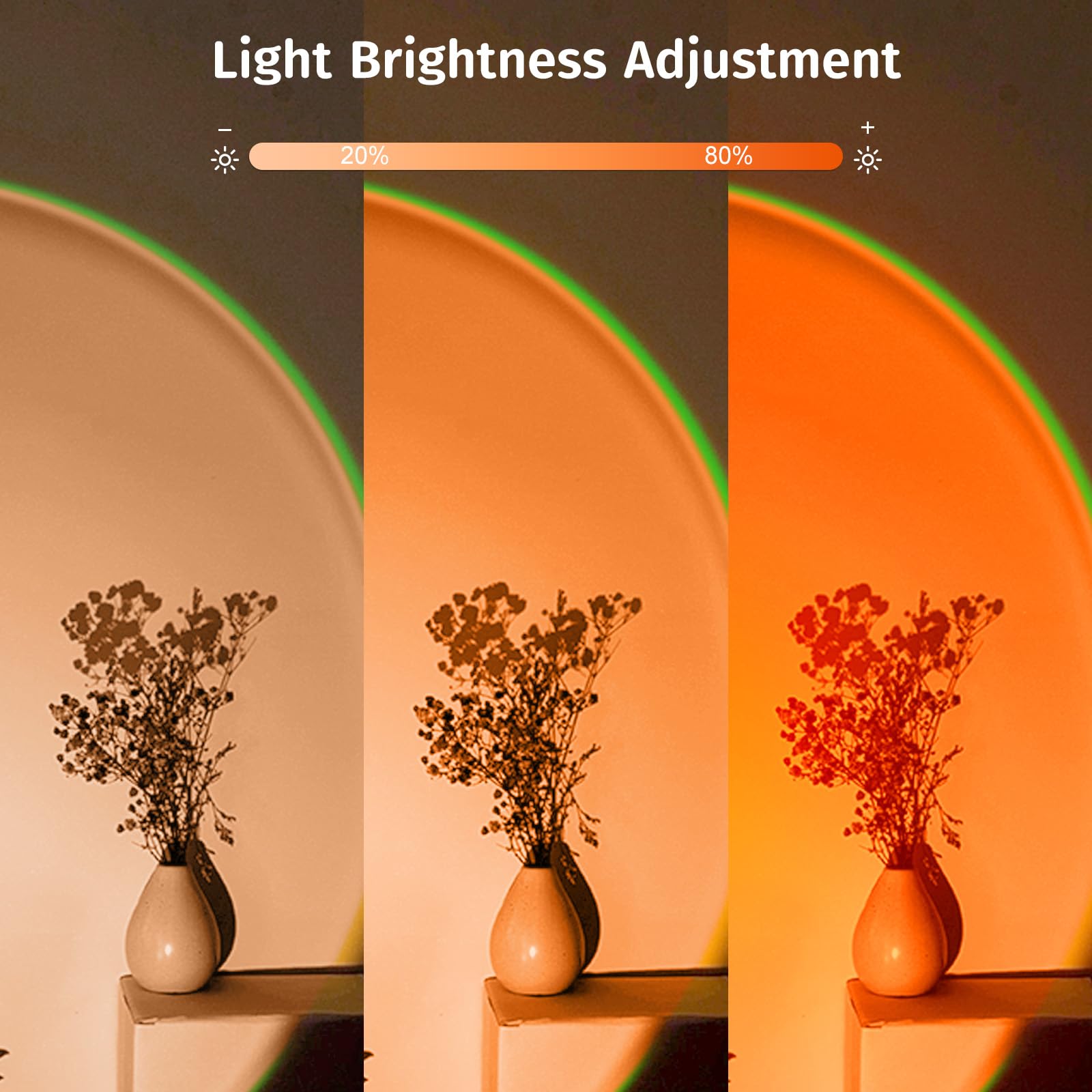 Neroupe Sunset Lamp 360-degree rotation showing versatile mood angles.