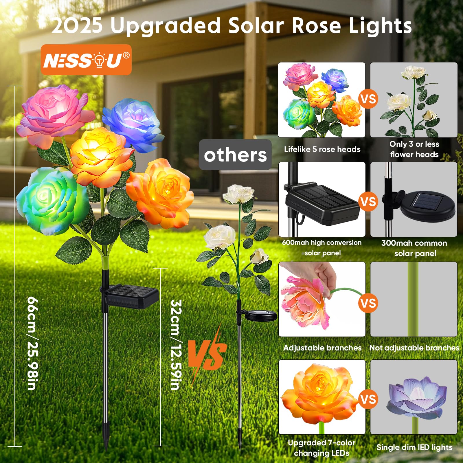 NESSTU evening pathway rose lights enhance curb appeal