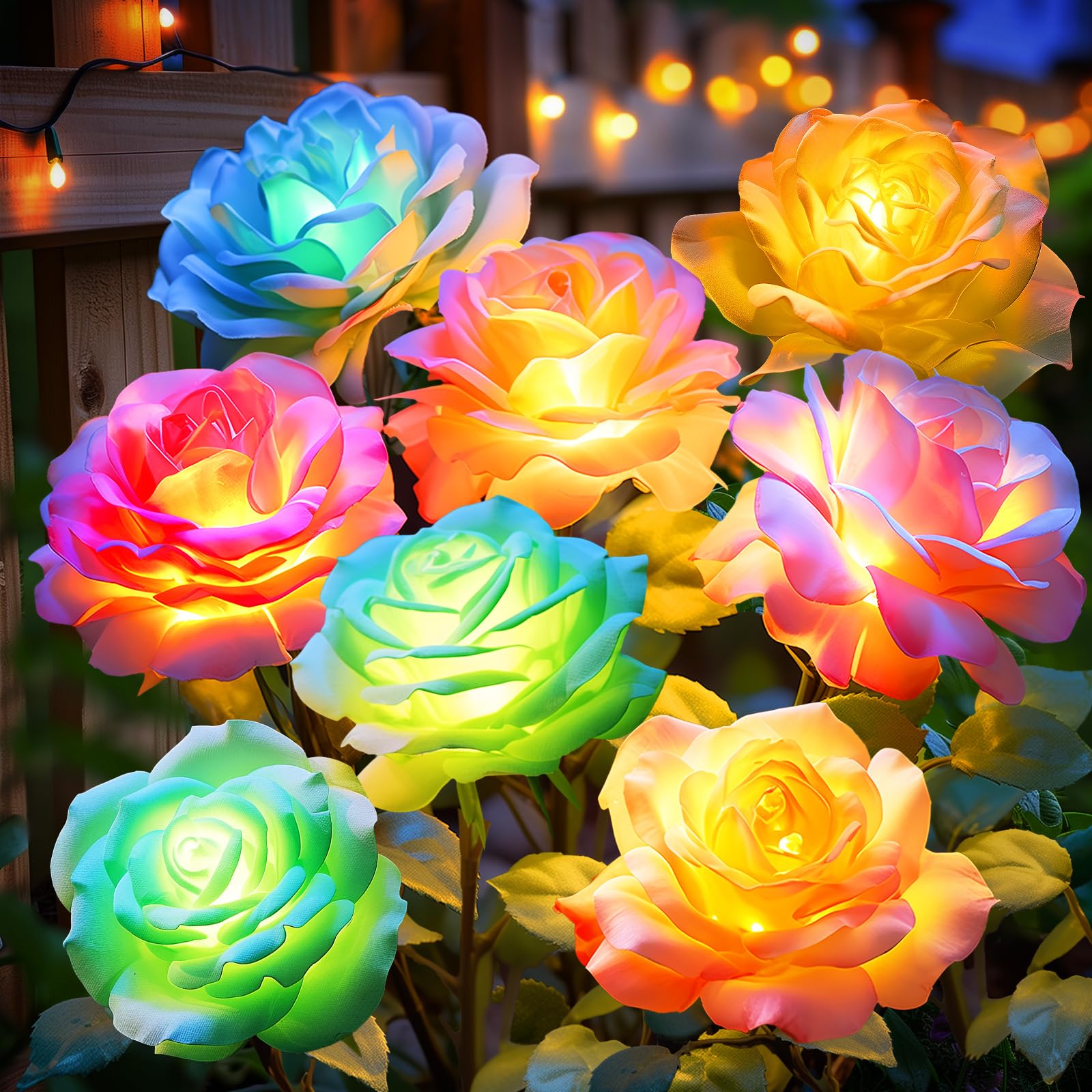 NESSTU solar rose light bloom glows softly along garden path