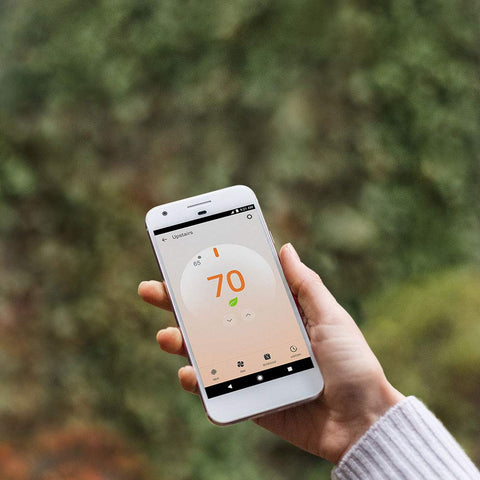 Nest Thermostat E side profile showing a slim, space-saving design.