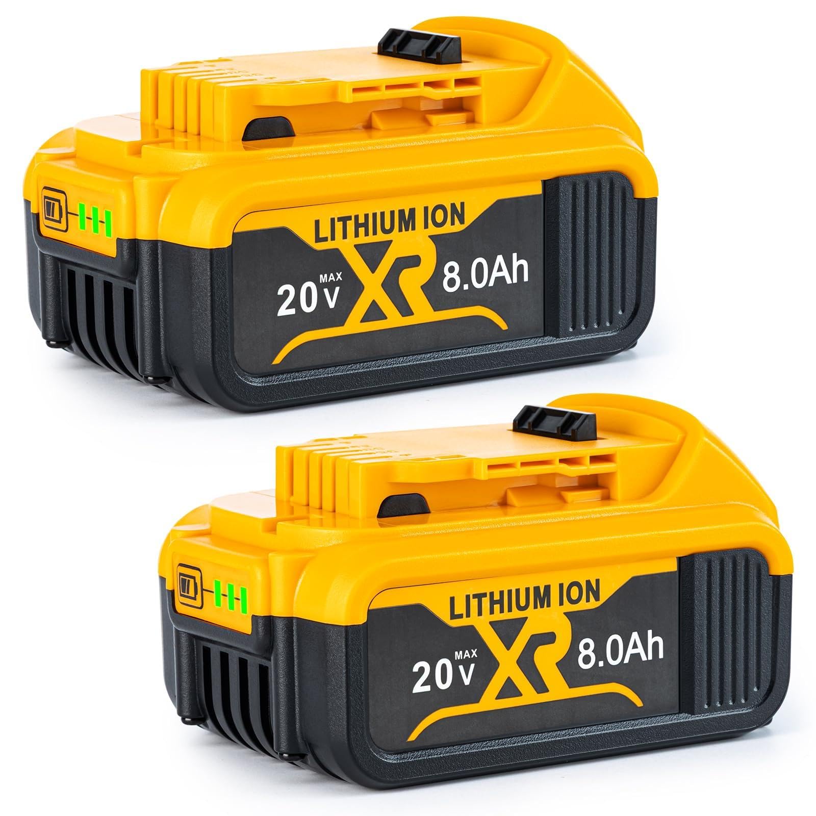 NestEase 2-pack 8.0Ah battery for Dewalt 20V Max with extended runtime.