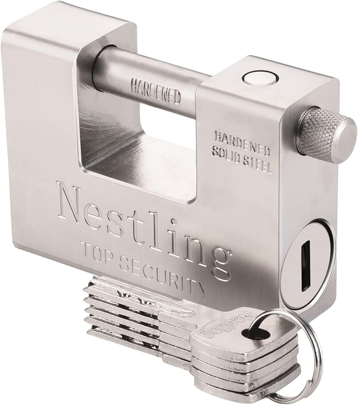 Nestling 94mm padlock with brass body for durable outdoor security.