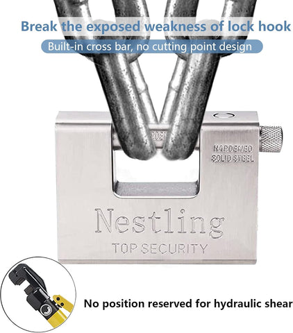 Nestling keyed-different padlock ships with unique keys for privacy and access control.