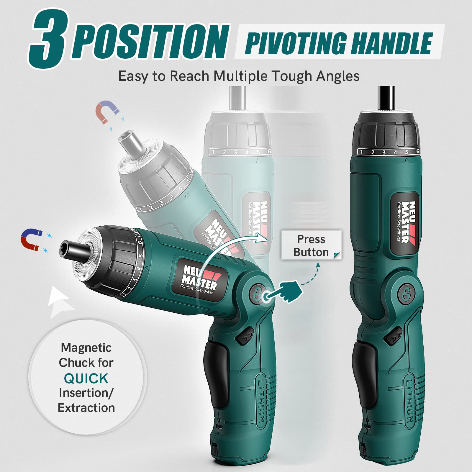 NEU MASTER screwdriver magnetic bit holder keeps bits secure for quick changes.