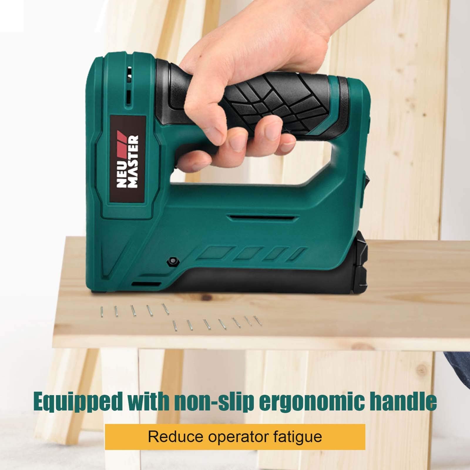 NEU MASTER cordless design eliminates hoses and compressors for neat, portable projects.