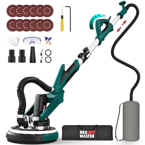 NEU MASTER drywall sander with 800W motor delivers strong sanding power.