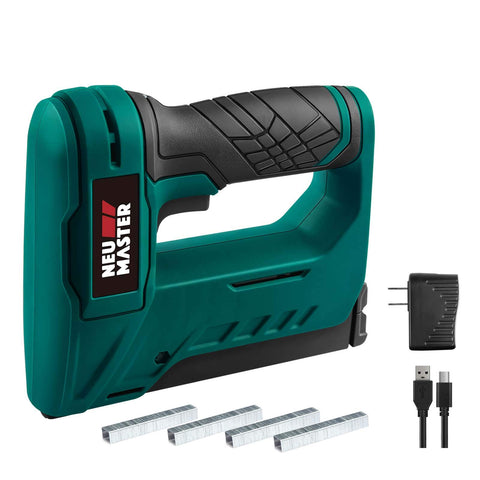 NEU MASTER Electric Staple Gun front view highlighting compact, portable design for on-the-go projects.