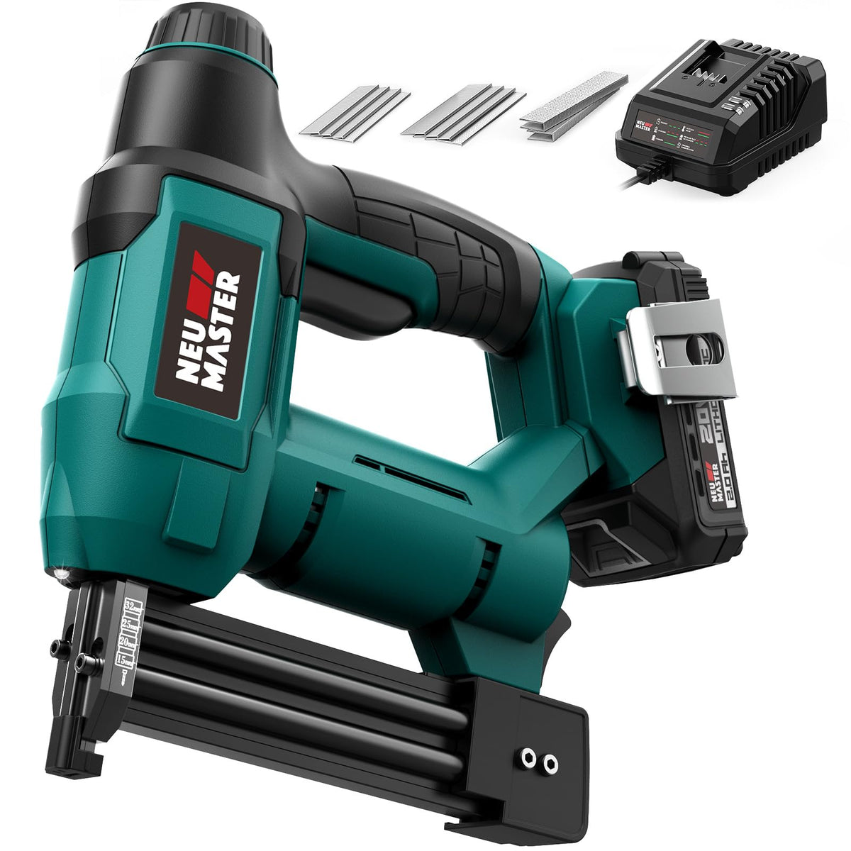NEU MASTER cordless nail gun in use for precise trim work