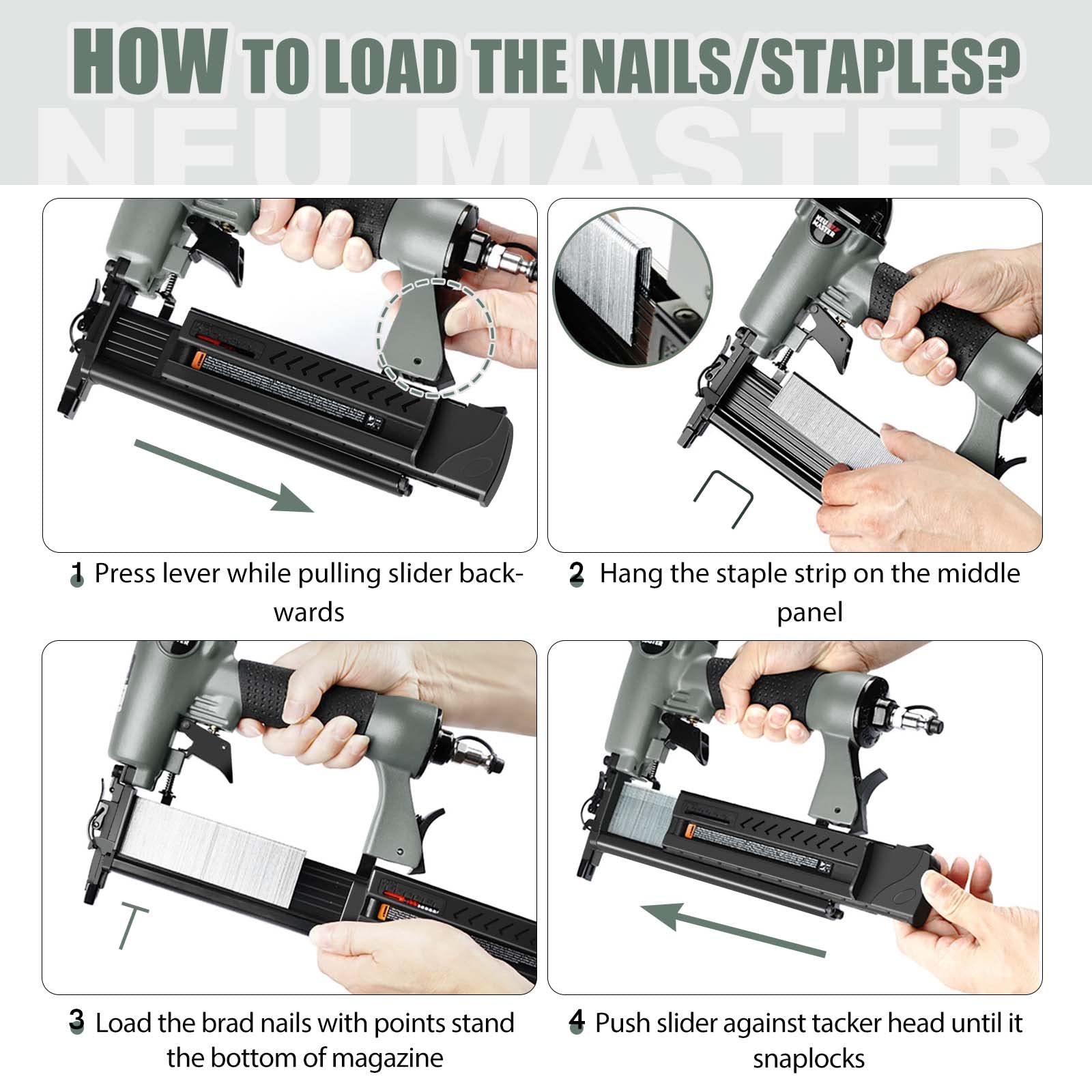 NEU MASTER rubber grip ergonomic handle for comfortable, controlled use.