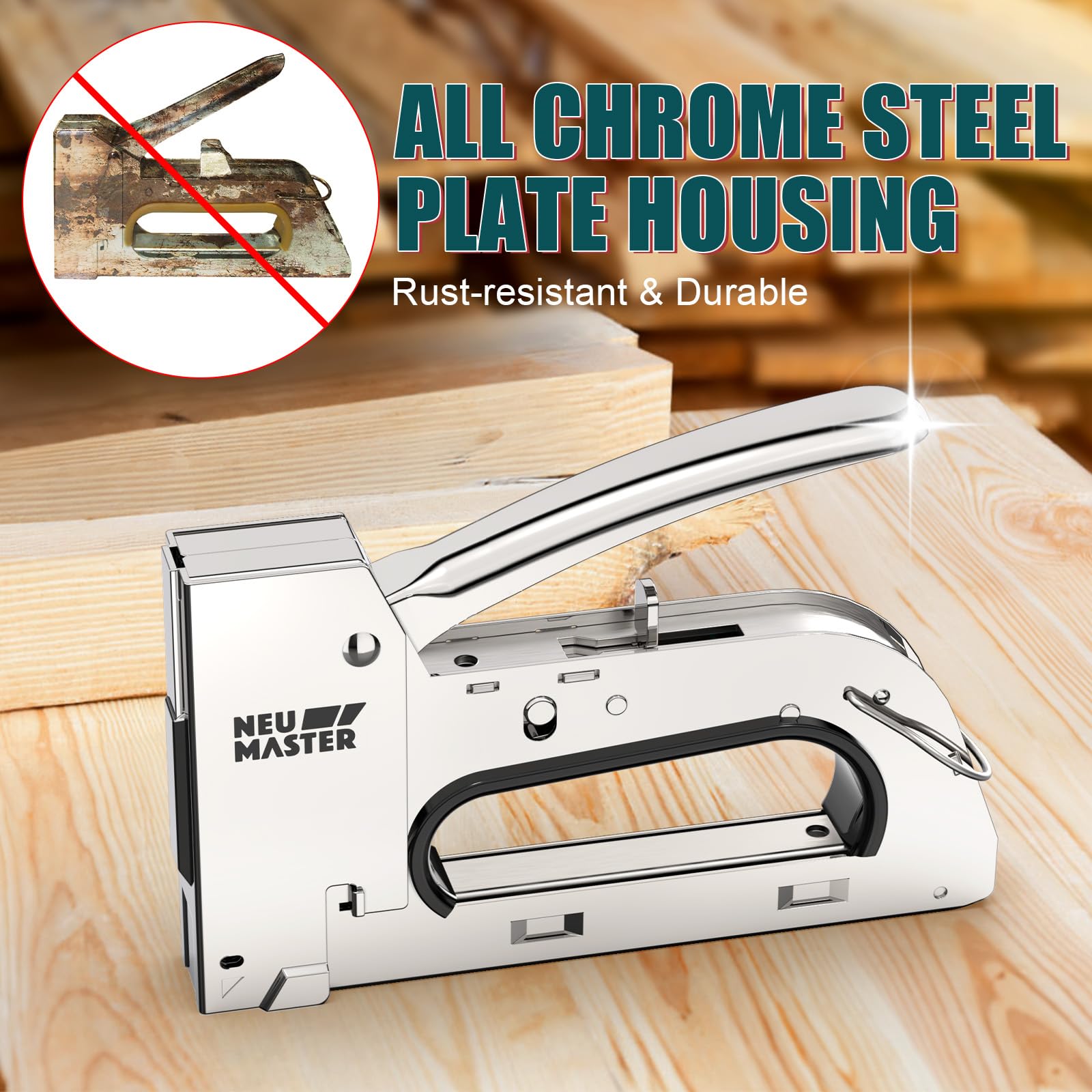 NEU MASTER staple gun loaded with 4000 staples for quick, uninterrupted work
