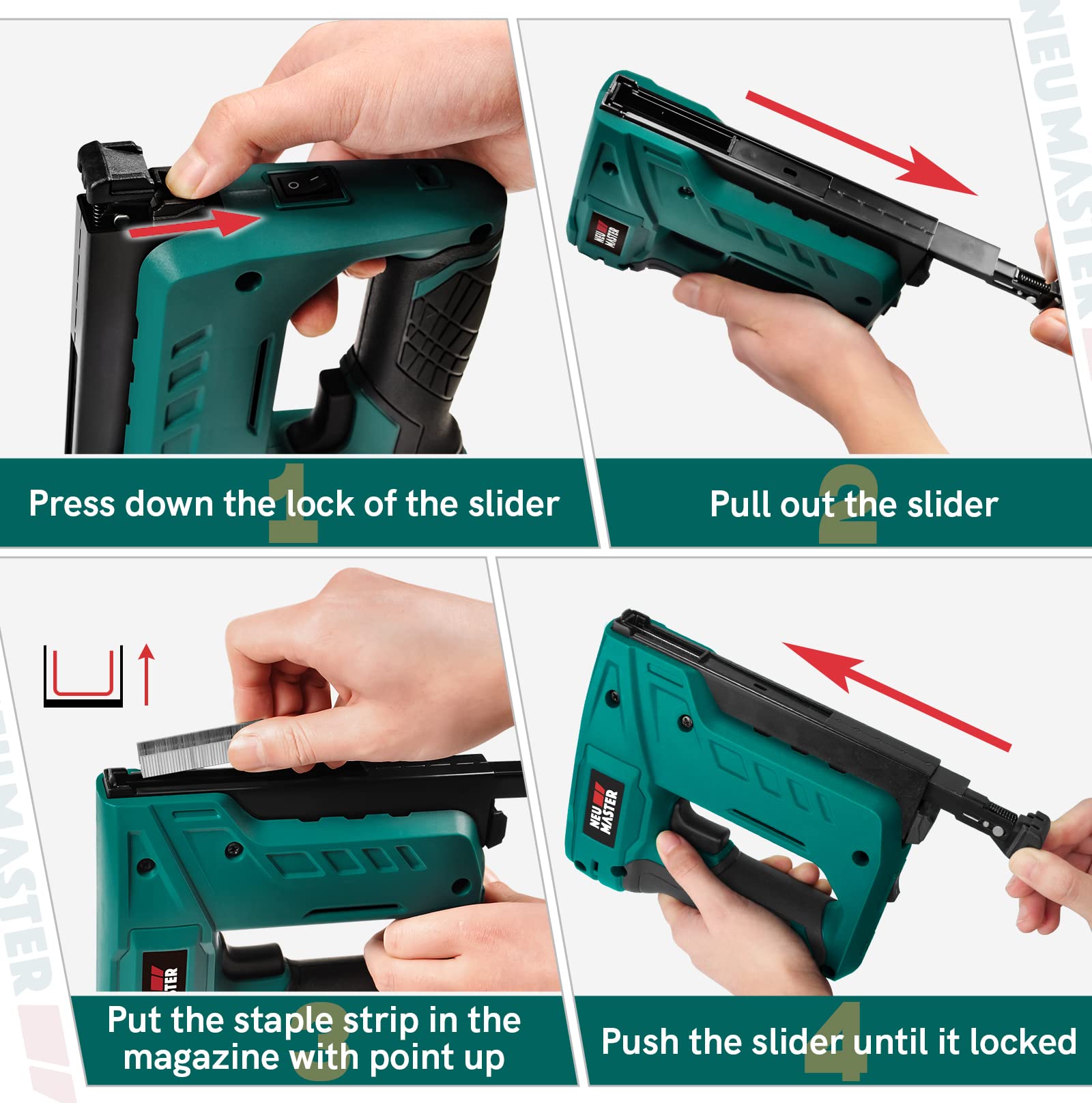 NEU MASTER compatible with regular T50 staples ensures versatile supply and easy replacements.
