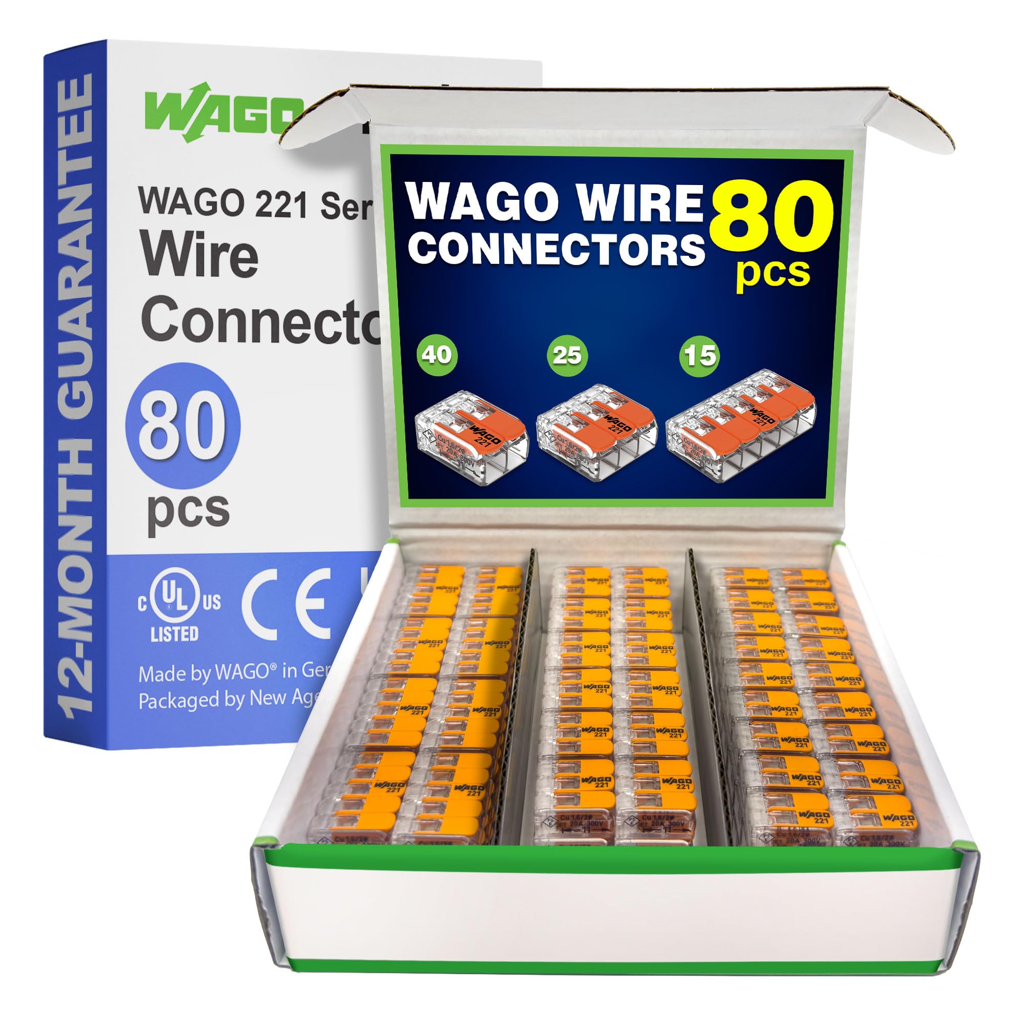 New Age America WAGO 221-412 two-port lever nut enables fast splices.