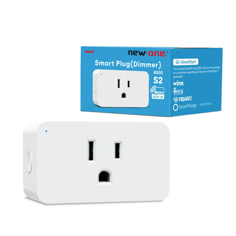 New One Zwave Dimmer Plug showing extended 1300 ft range for reliable hub coverage.