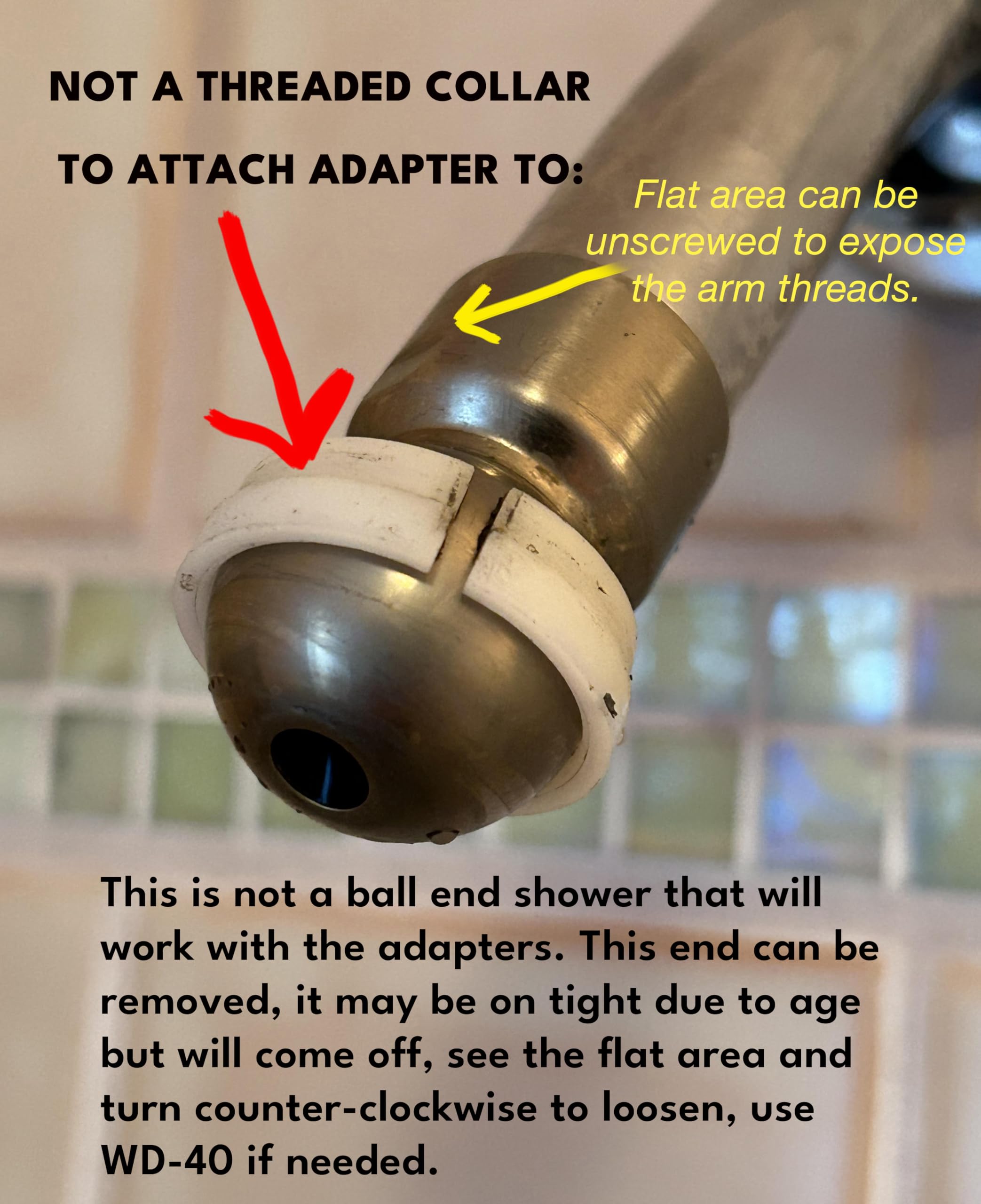 New Resources Group American Standard ball-end adapter converts to standard 1/2-inch threads.