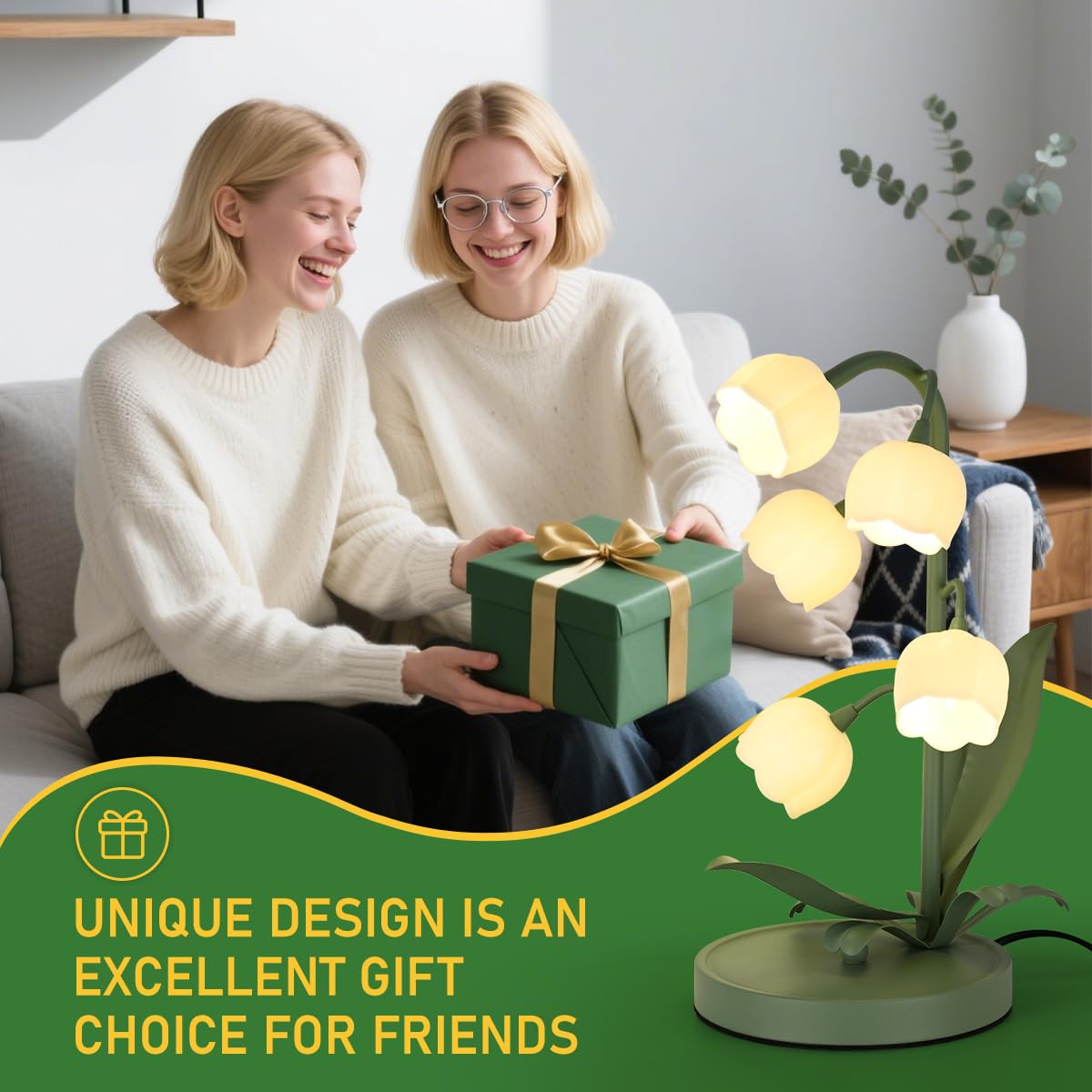 NewAoNaSen Flower Table Lamp enhances living room ambiance.