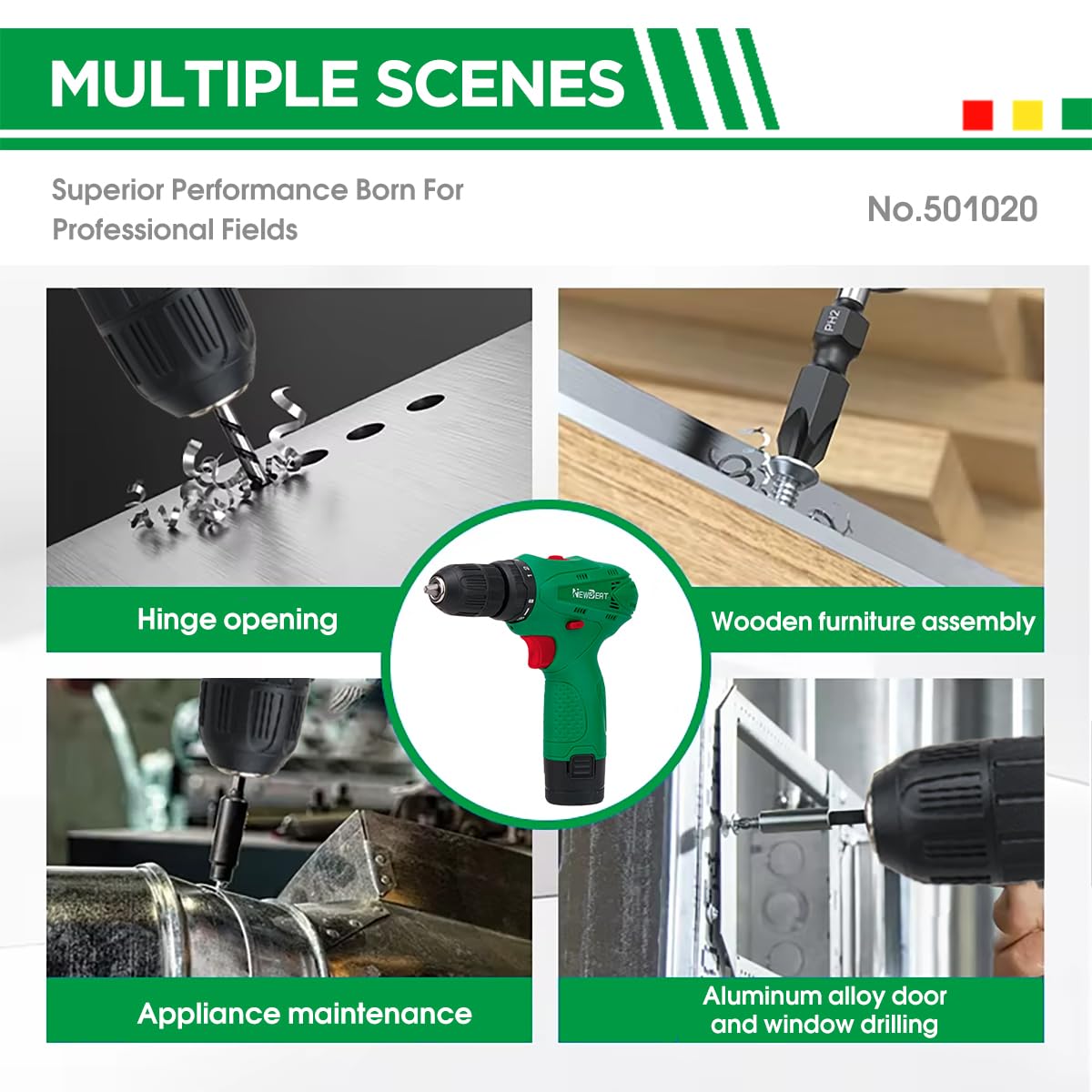 NEWBEAT cordless drill set dual-speed control for soft wood to hard surfaces