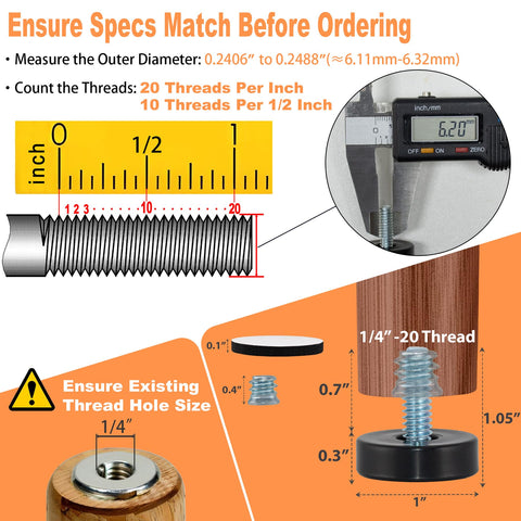 NEWBYTEK levelers close-up showing threaded screw-in action for easy setup