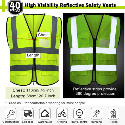 Newcotte 40-pack safety vest back view with reflective strips for 360-degree visibility