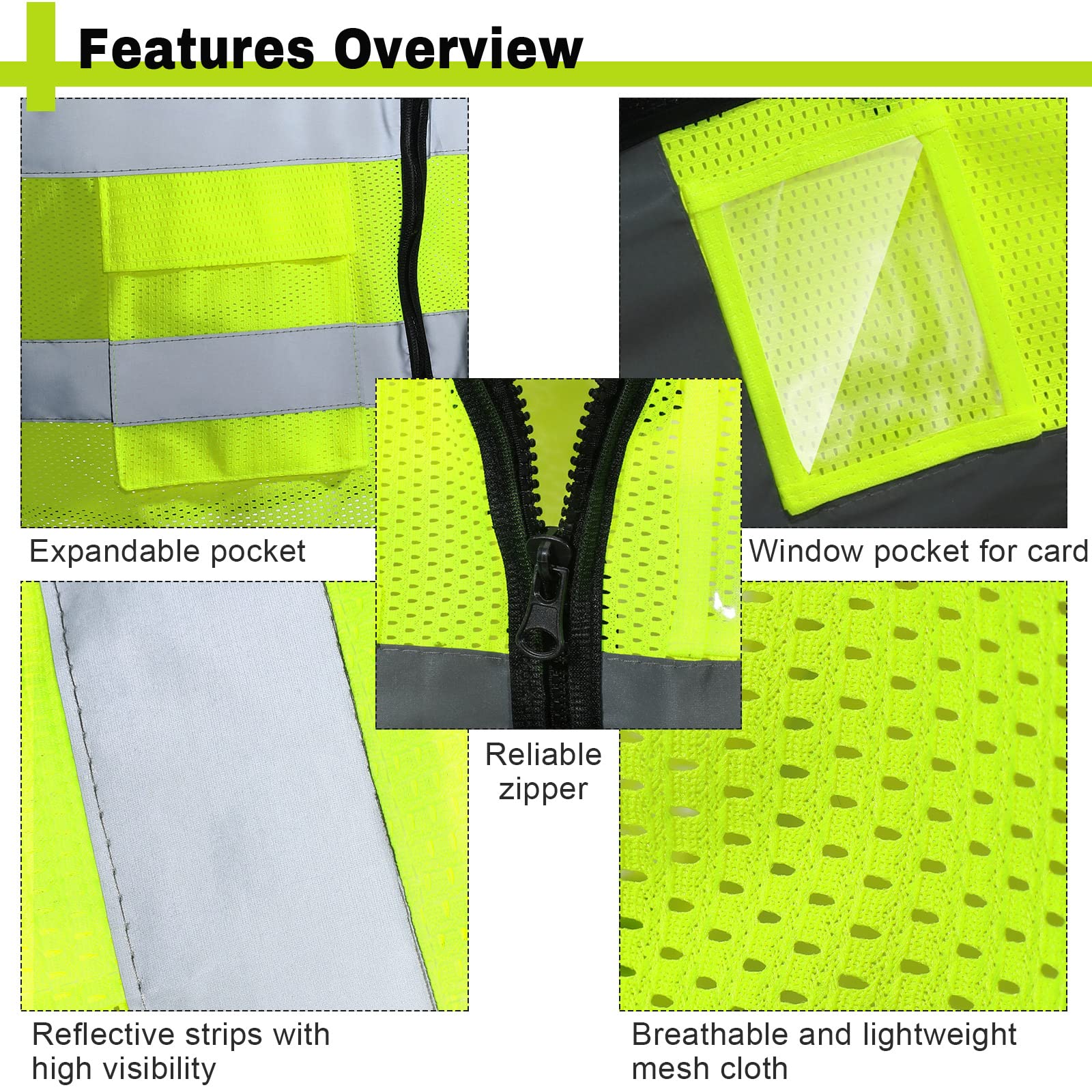 Newcotte 40-pack safety vest pockets show ID and tool storage