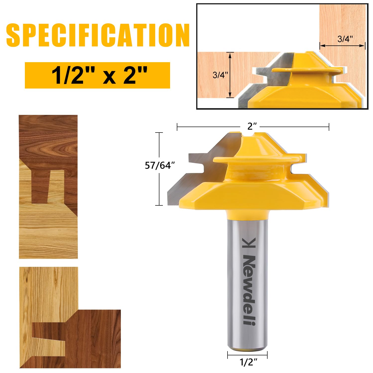 Newdeli lock miter router bit set one inch cutting height for strong wood joints