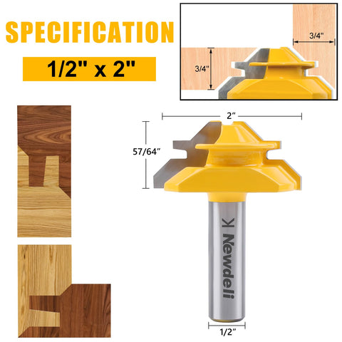 Newdeli lock miter router bit set one inch cutting height for strong wood joints