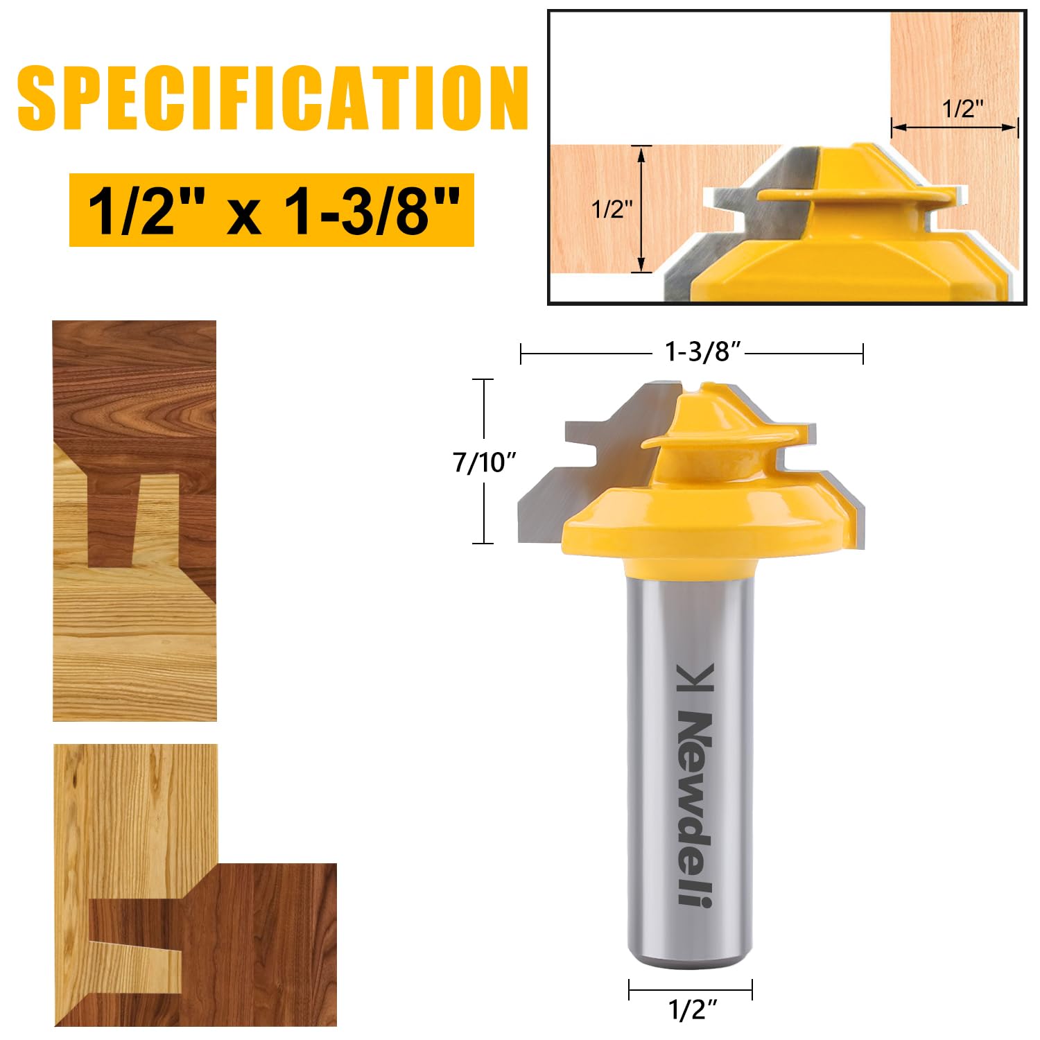 Newdeli lock miter router bit set three quarter inch cutting height for versatile joints