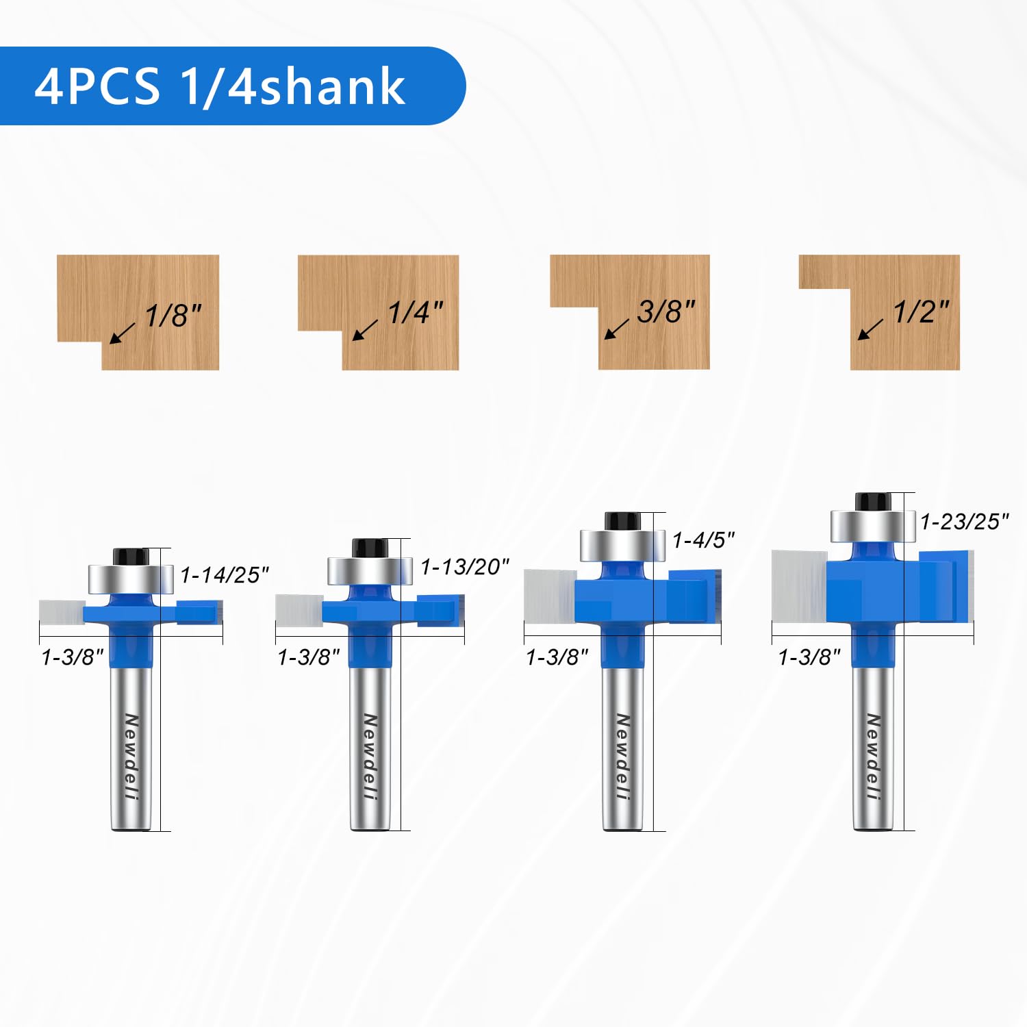 Newdeli rabbet bit with 1/4 inch height for solid cabinet joints