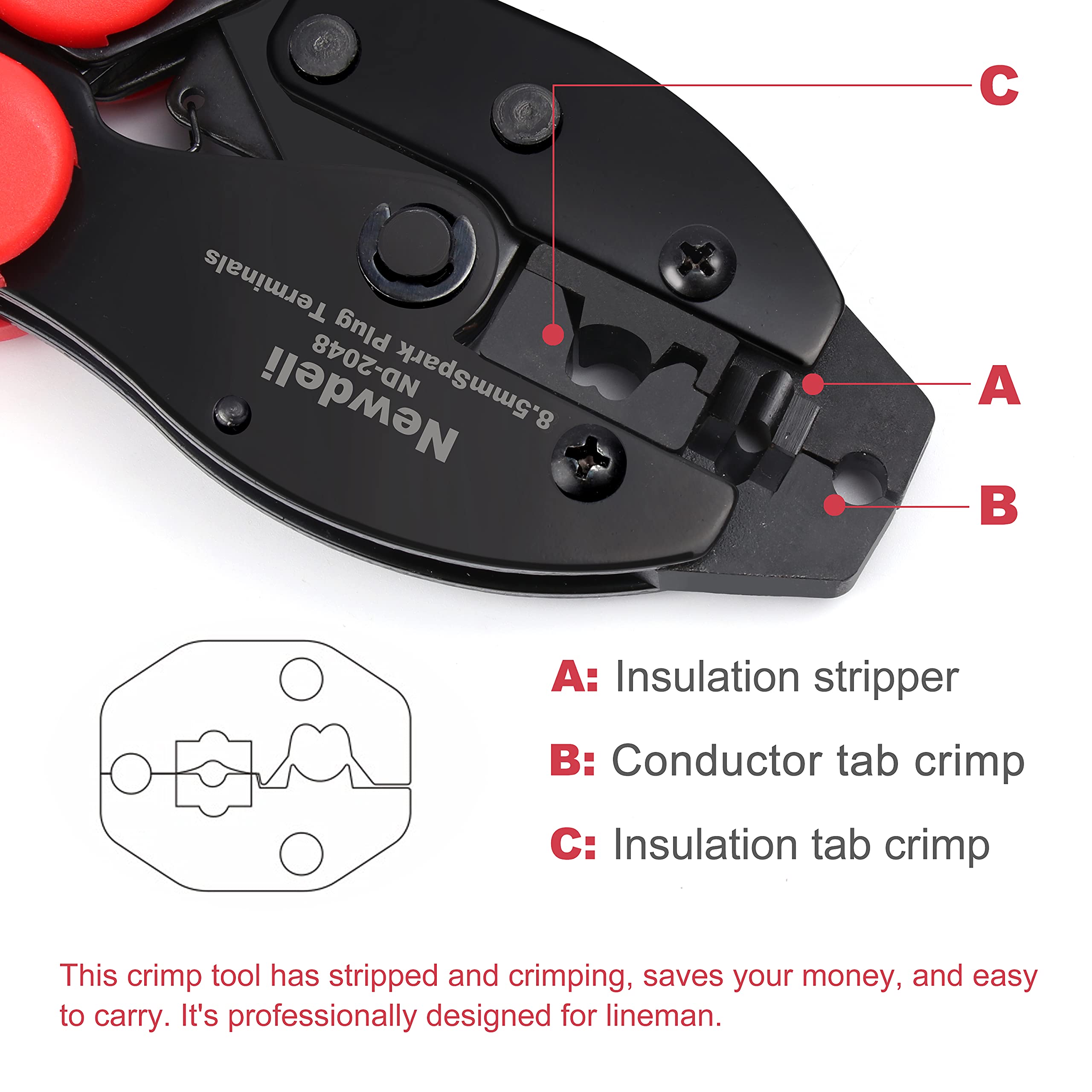Newdeli ND-2048 adjustable compression wheel controls crimp depth precisely.