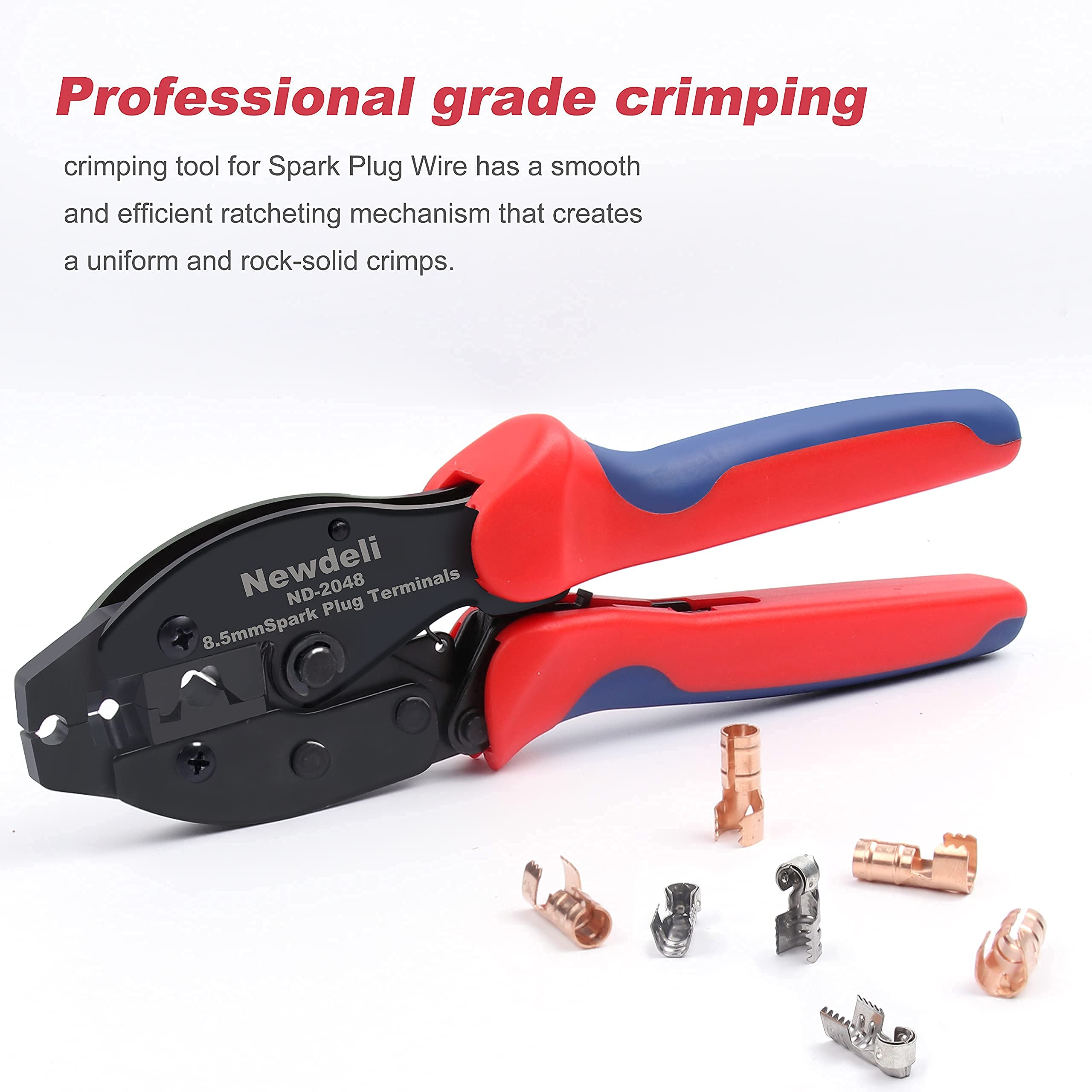 Newdeli ND-2048 close-up jaws show clean insulation removal without conductor damage.