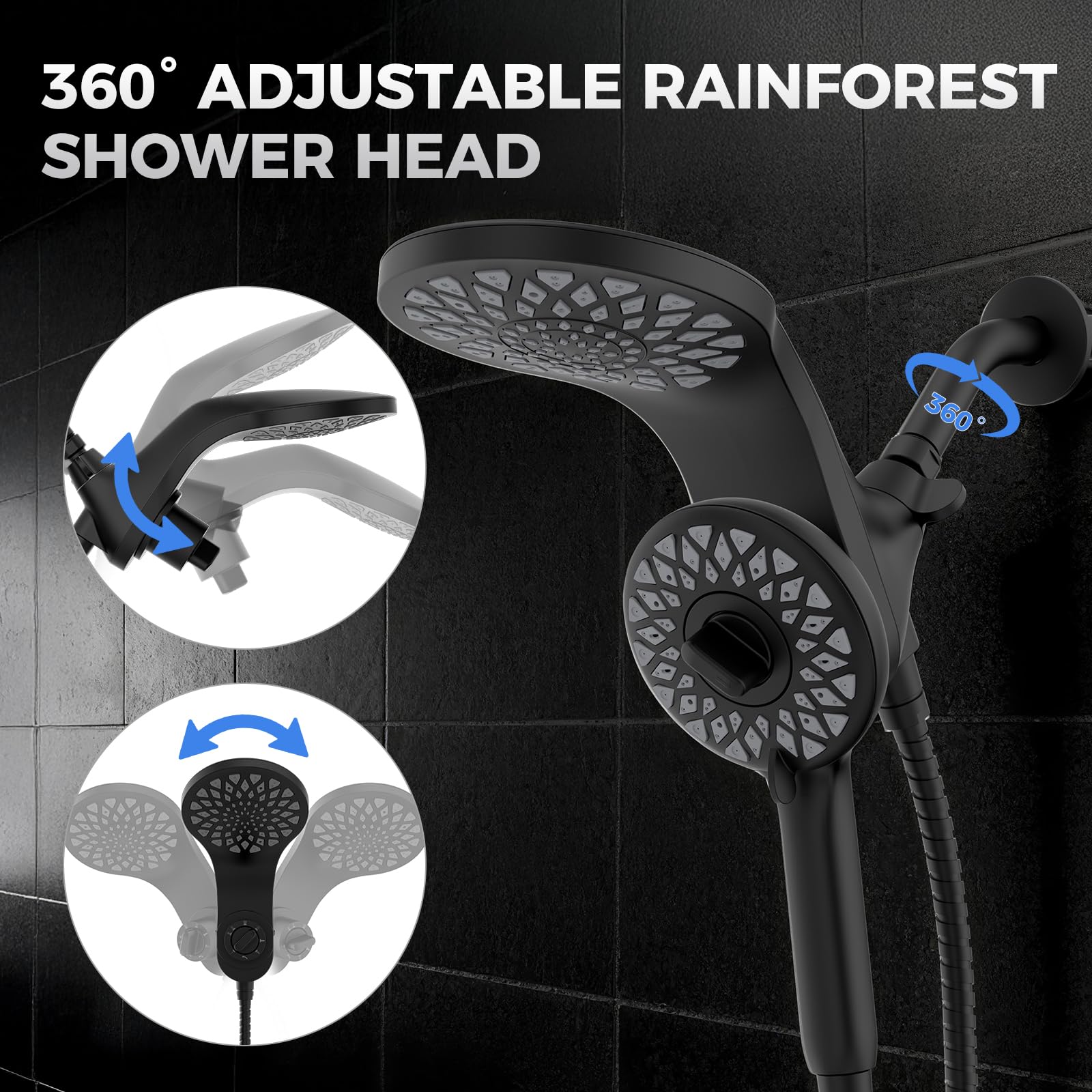 Newfinde dual flow selector directs water to head, handheld, or both.