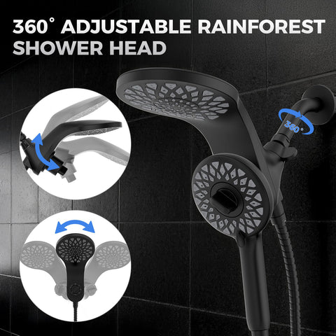 Newfinde dual flow selector directs water to head, handheld, or both.