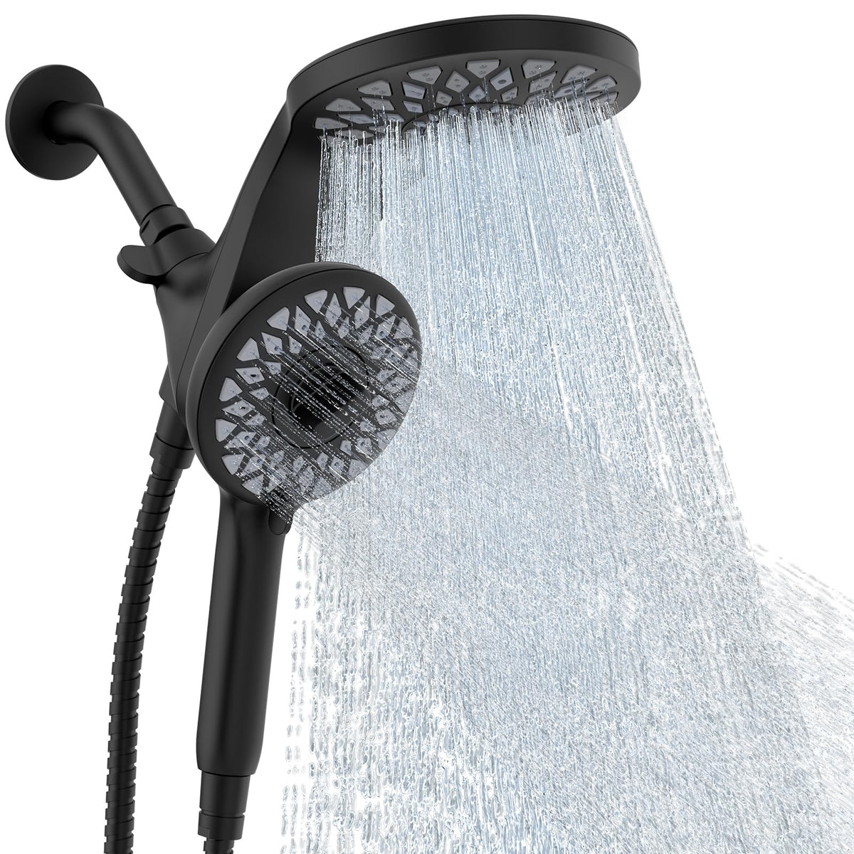 Newfinde high pressure rain shower head with rain flow and secure handheld docking.