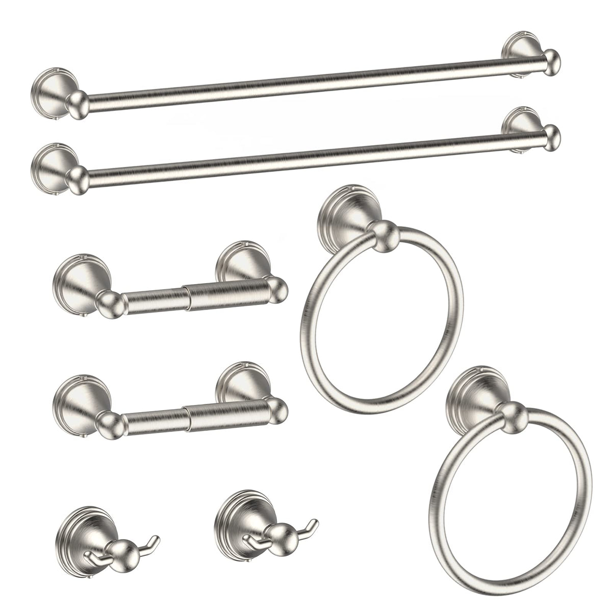 Newfun 8-piece brushed nickel bathroom set overview for organized spaces