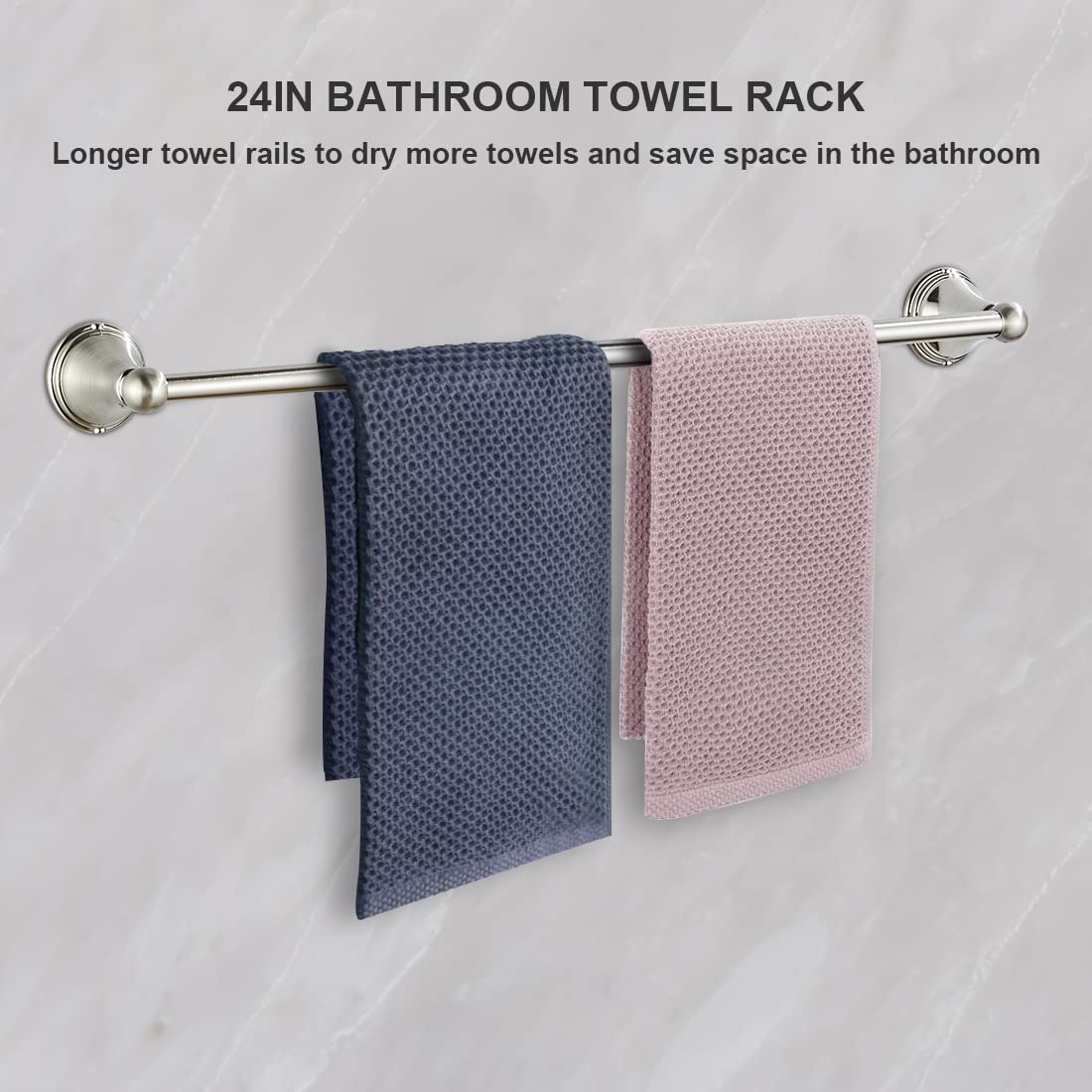 Newfun 24-inch towel bar in brushed nickel offers easy drying and a clean look