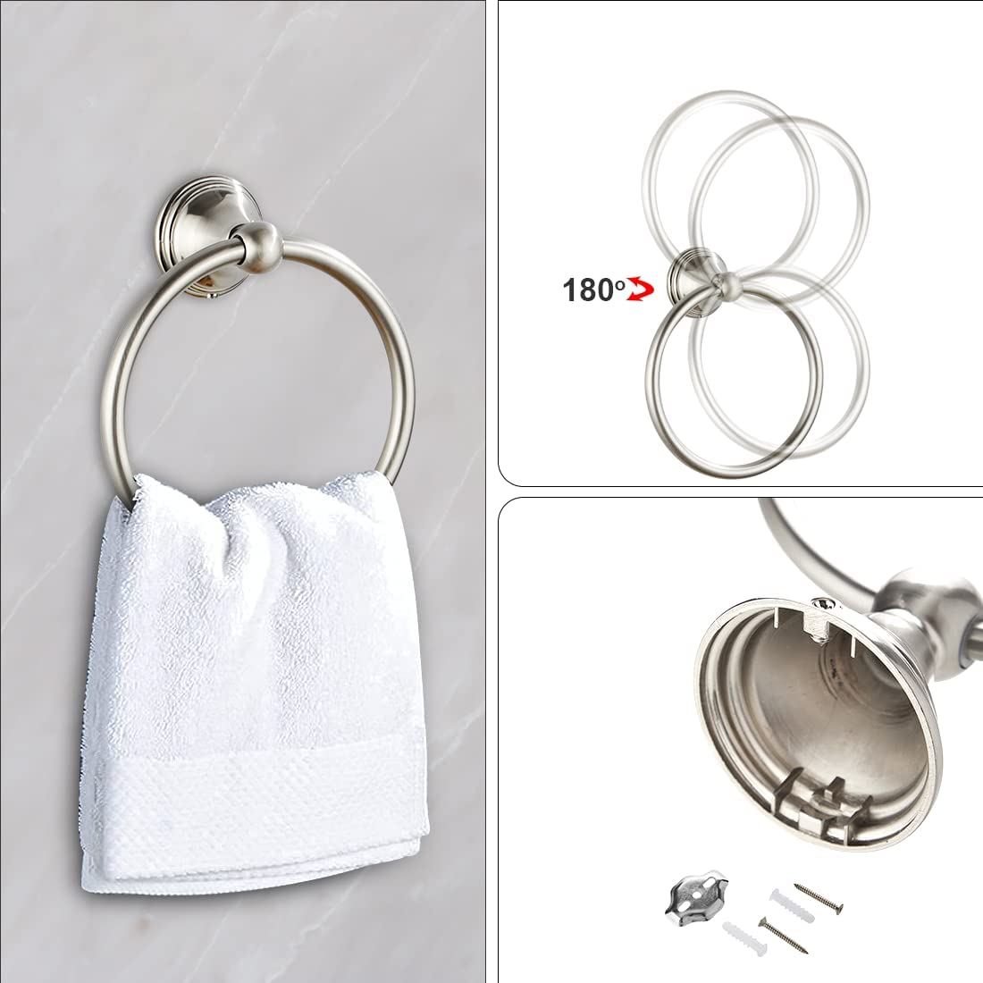 Newfun brushed nickel towel ring keeps towels neatly within reach
