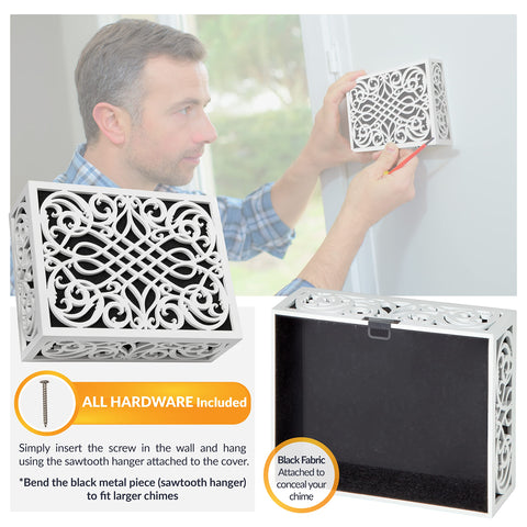 Newhouse chime cover includes hardware for easy mounting.