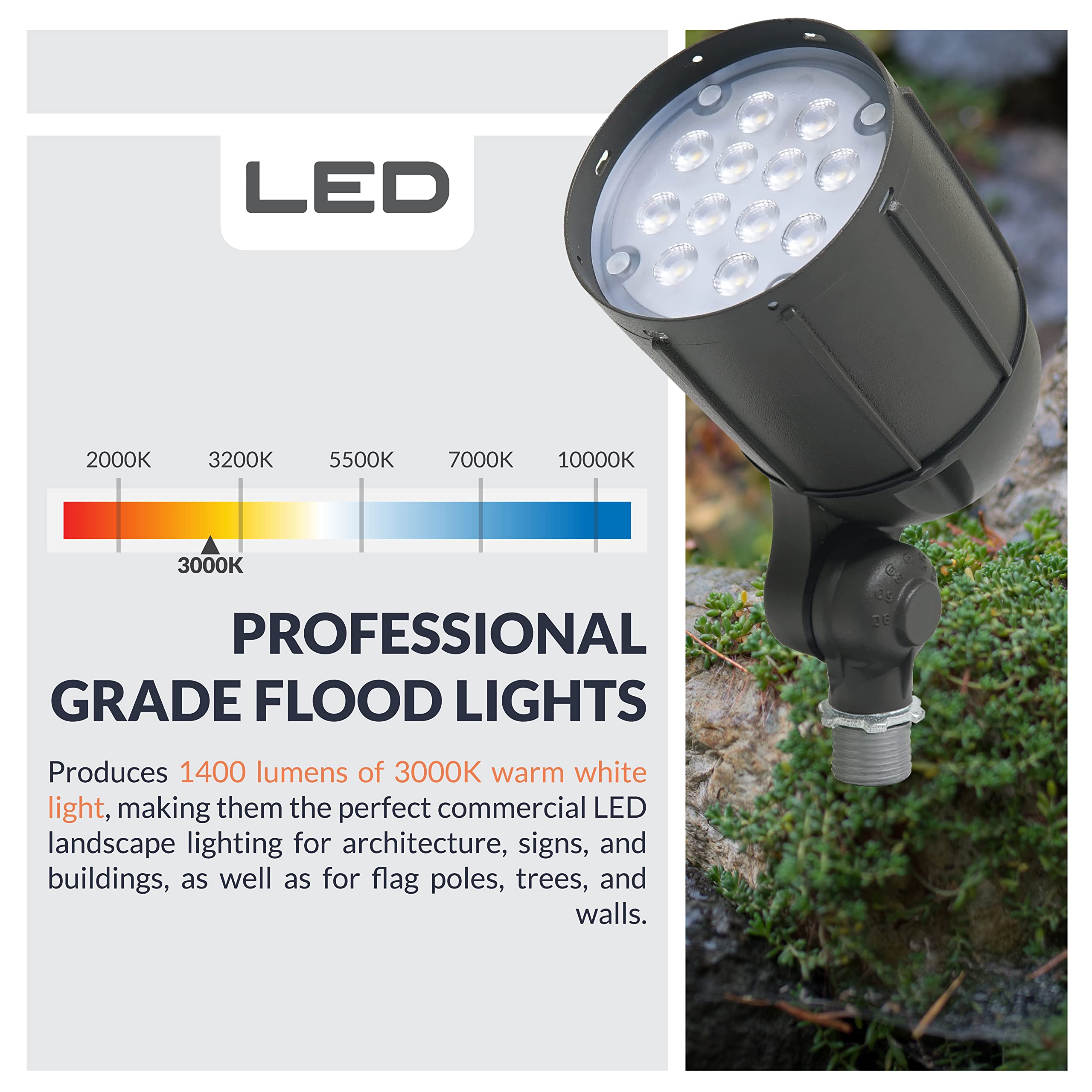 Newhouse Lighting 12W bronze flood light illuminating a flag for clear visibility
