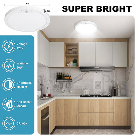 NEWKAZ 9-inch ceiling light 6000K cool white mode for task lighting.