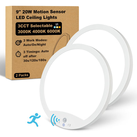 NEWKAZ motion ceiling light front view shows compact 9-inch design ideal for hallways